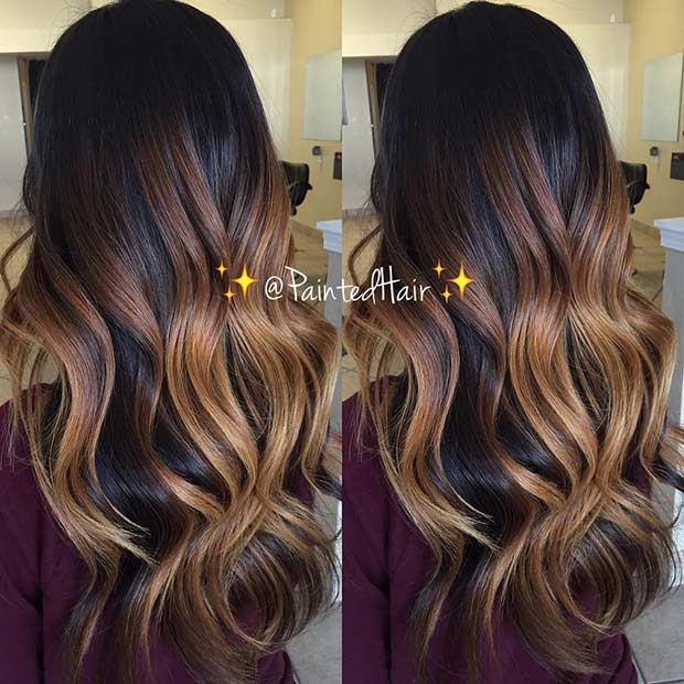 Caramel Balayage Highlights on Dark Hair