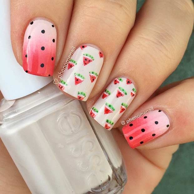 Polka Dot Watermelon Nail Design