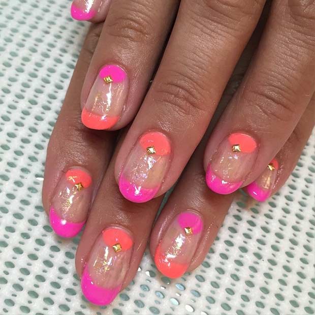 Pink and Orange Summer Nail Design