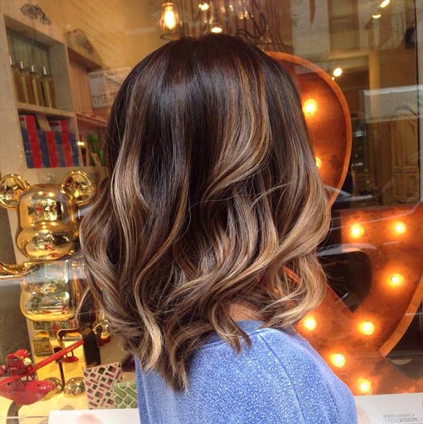 Brunette Balayage Chocolate Long Bob Hairstyle