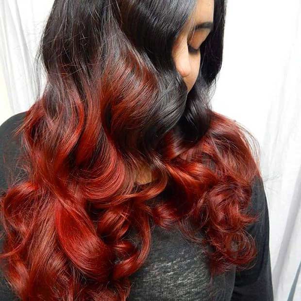 Black to Red Ombre Balayage Hair