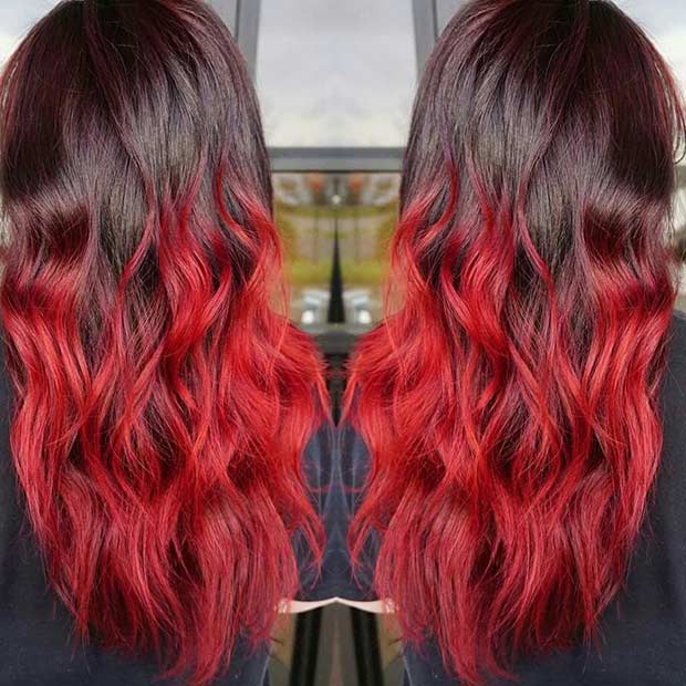 brown hair with bright red ombre