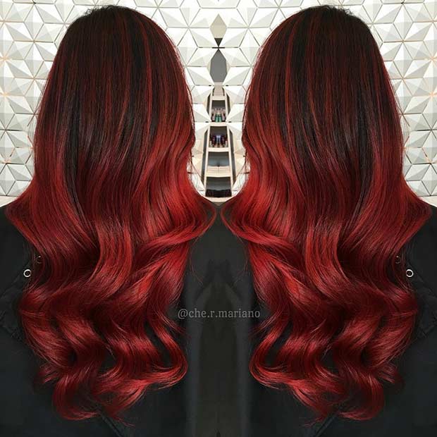 Red Velvet Ombre Hair Color Idea