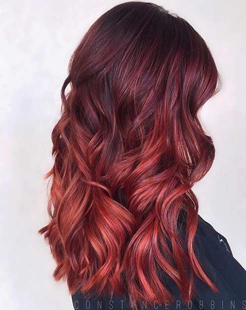 brown hair with bright red ombre