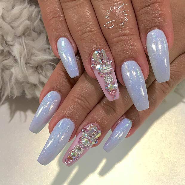 Long Pink and Blue Coffin Nails
