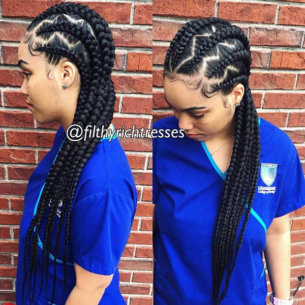 Straight Back Cornrows with Zig Zag Parting 