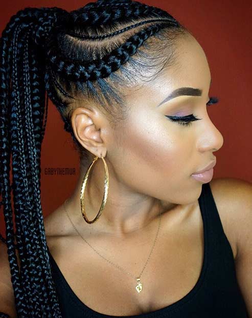 Cornrows into a High Ponytail