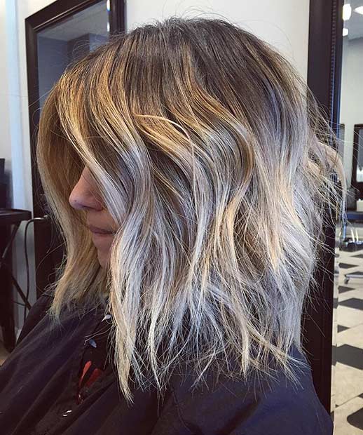Messy Textured Blonde Long Bob Hairstyle