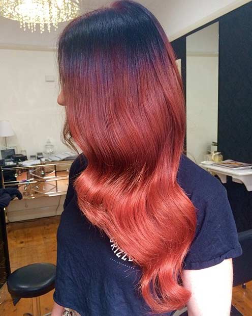 Deep Dark Red to a Vibrant Candy Red Ombre Hair