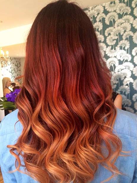 Red to Copper Balayage Ombre Hair