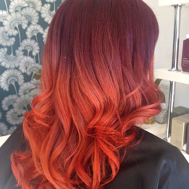 Red to Copper Balayage Ombre Hair