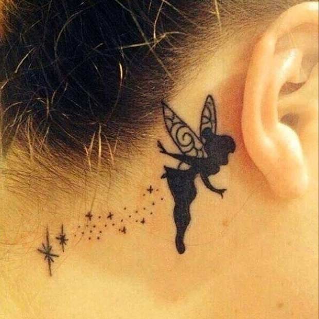 Behind the Ear Tinkerbell Tattoo for Women