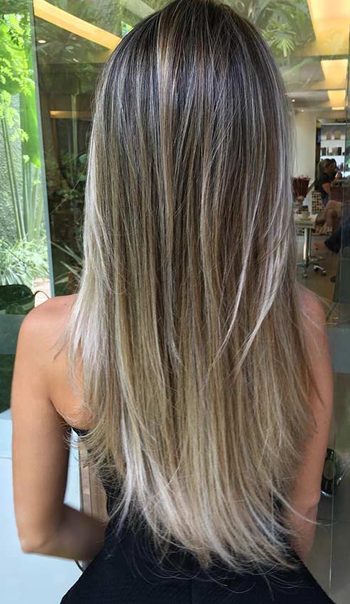 Sleek and Straight Layers on Long Hair