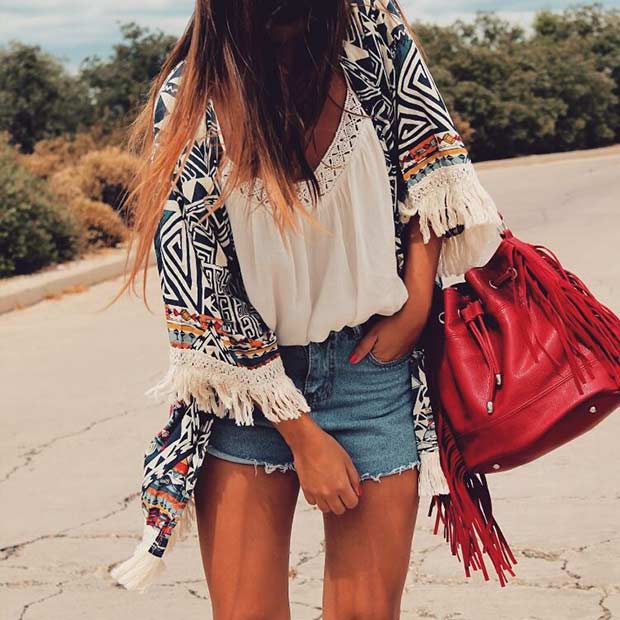 Denim Shorts Kimono tenue décontractée Idée