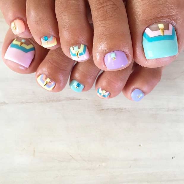 Pastel Toe Nail Design for Summer