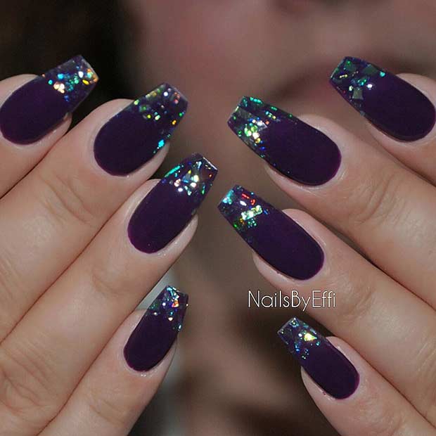 Purple Broken Glass Coffin Nail Design