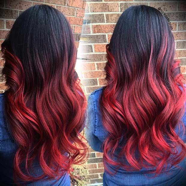 Black and Bright Red Ombre Hair