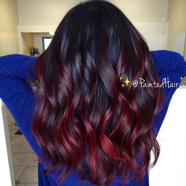 red ombre hair on black hair