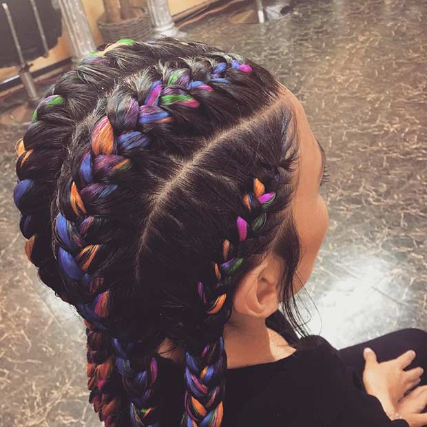 Colorful Straight Back Cornrows with Extensions