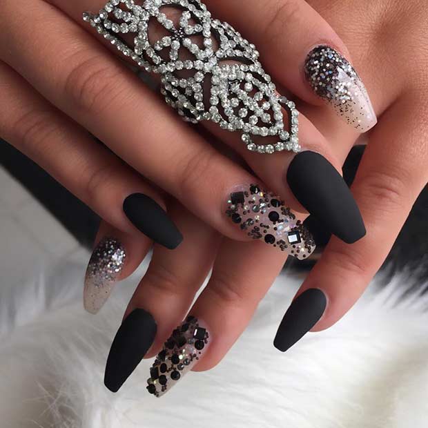 Black Matte Coffin Nail Design