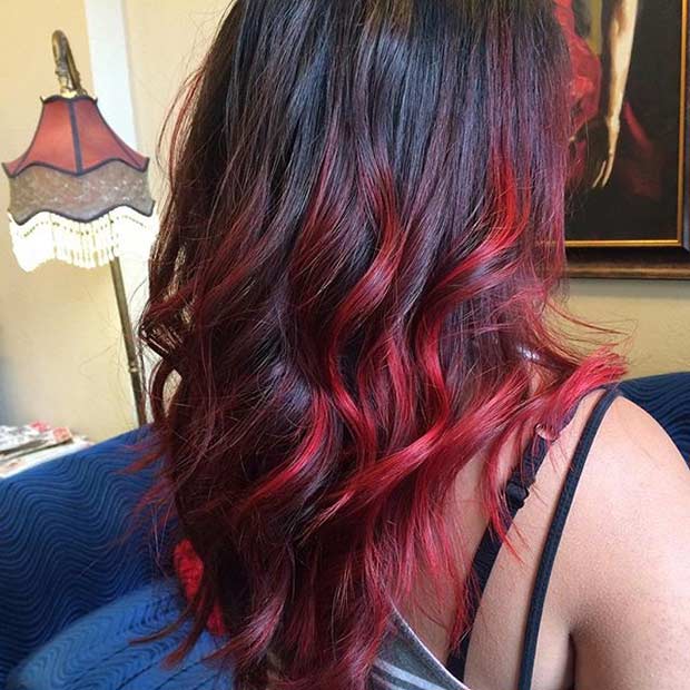 Bright Red Balayage Ombre Hair