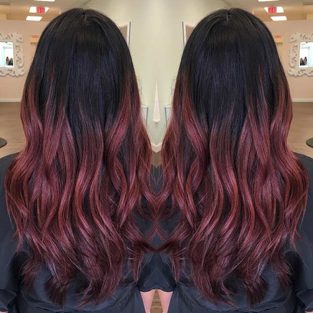 Black to Burgundy Red Ombre Hair