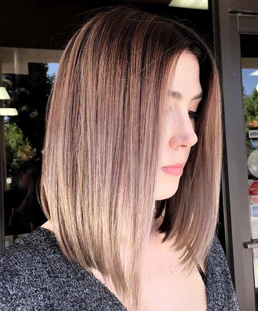 Straight Silvery Blonde Angled Lob Hairstyle