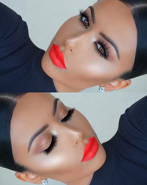 Bright Orange Lips Makeup Look for Summer