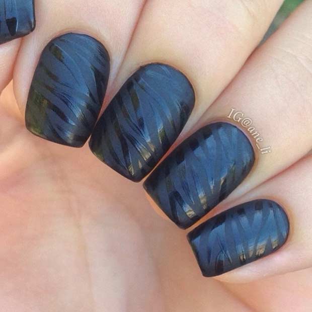 Black Matte and Glossy Zebra Nails