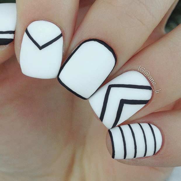 Cool White and Black Nail Design for Short Nails