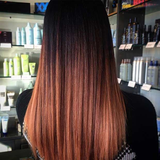Dark to Copper Ombre Hair Color Idea