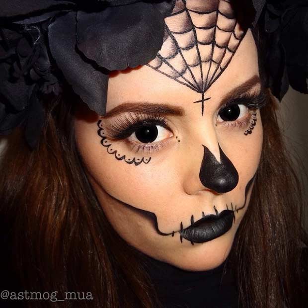 All Black Sugar Skull Makeup Look