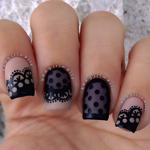 Black Lace Nail Design Idea