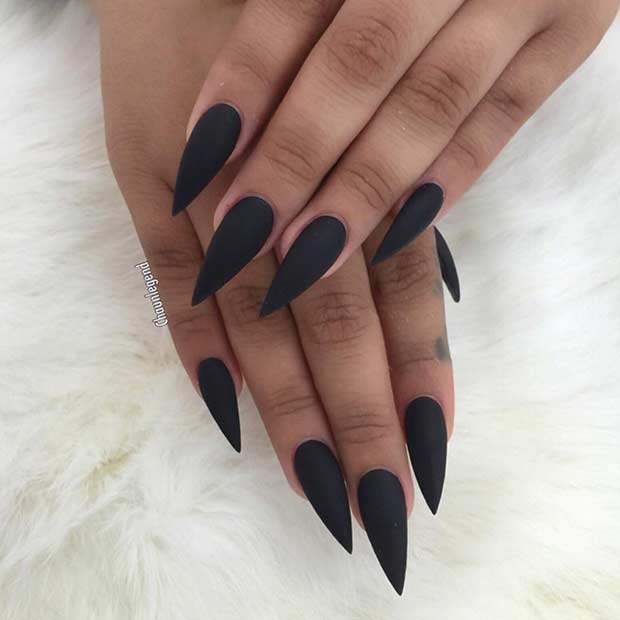 Long Black Matte Stiletto Nails