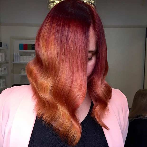 Red to Copper Balayage Ombre Long Bob Hairstyle