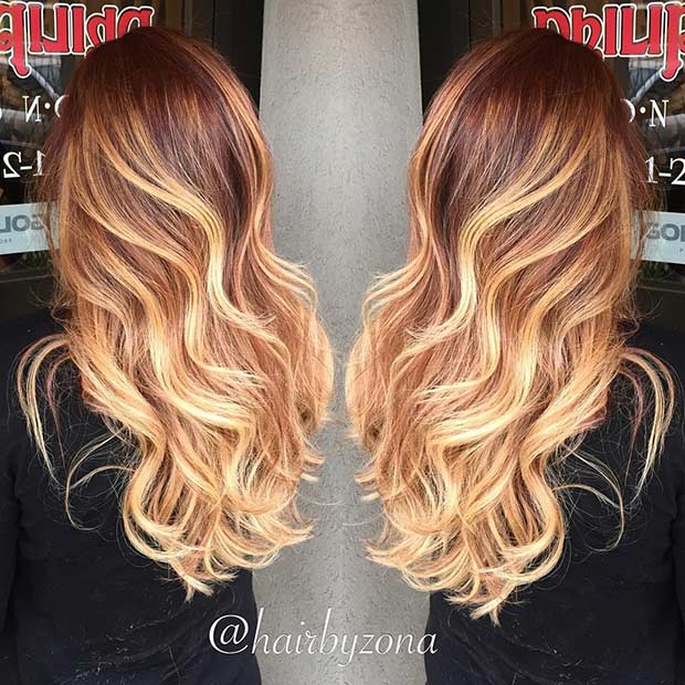 Dark Copper Hair with Golden Blonde Highlights