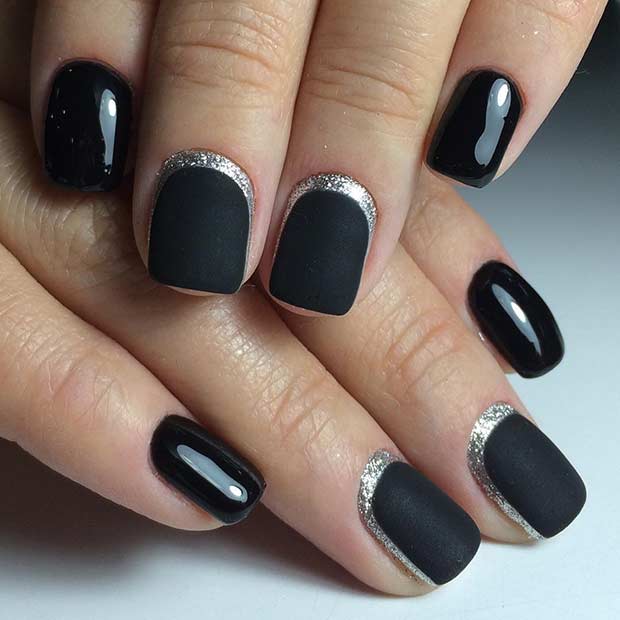 Matte Black Half Moon Nail Art Design