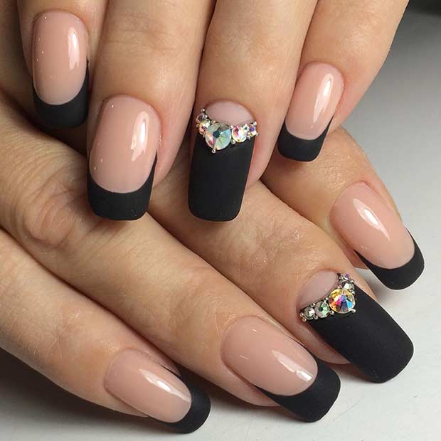 Black Matte French Tip Nails