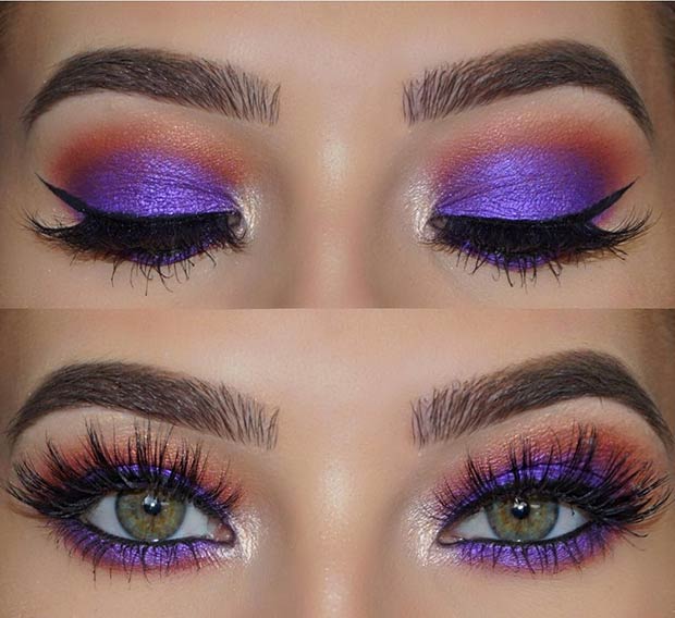 Purple and Orange Eye Makeup Look for Summer