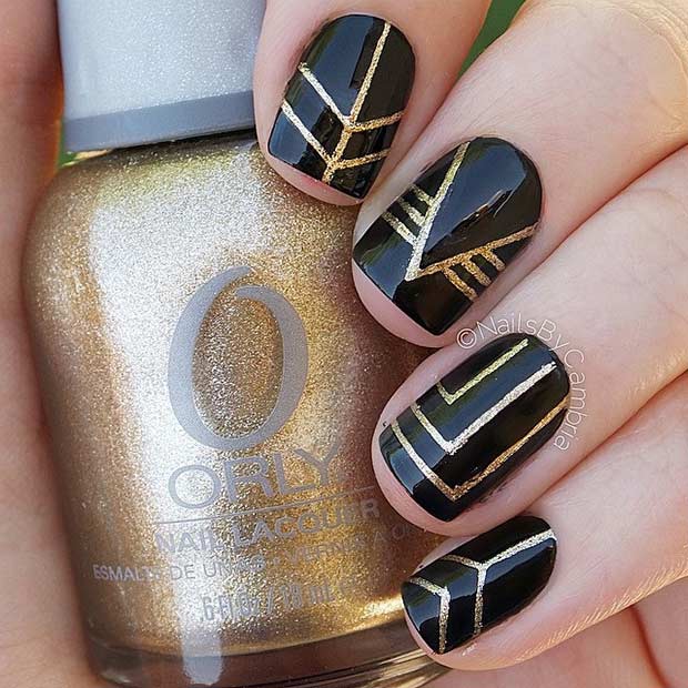 Black and Gold Nail Design for Short Nails