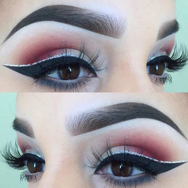 Burgundy and Silver Glitter Smokey Eyes