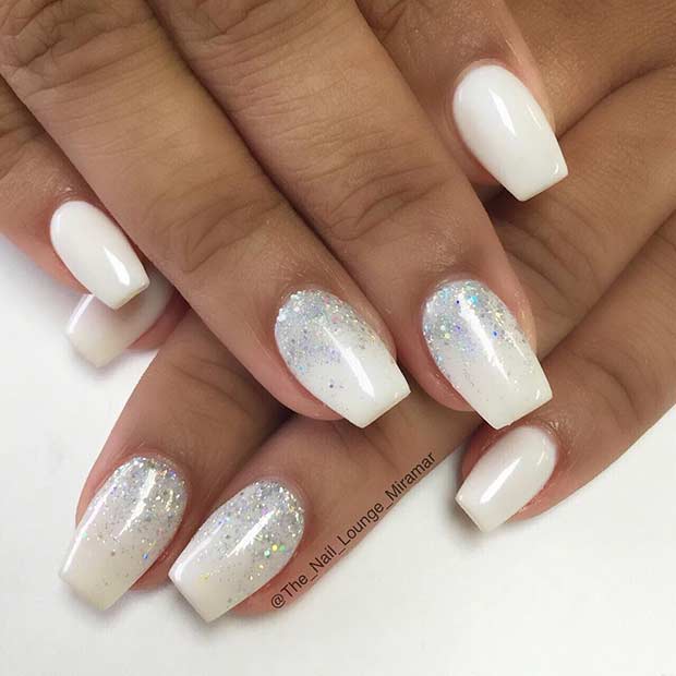 White and Silver Glitter Ombre Nails