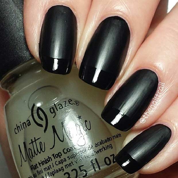 Black Matte and Glossy French Tip Nails