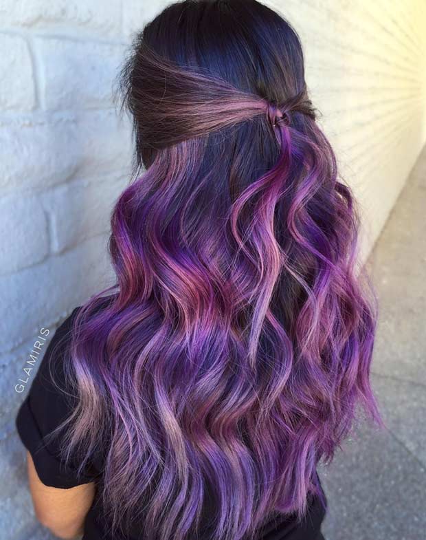 purple highlights in brown hair