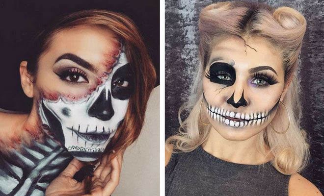 halloween half skull makeup