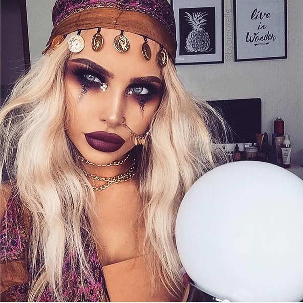 Pretty Fortune Teller Halloween Makeup and Costume
