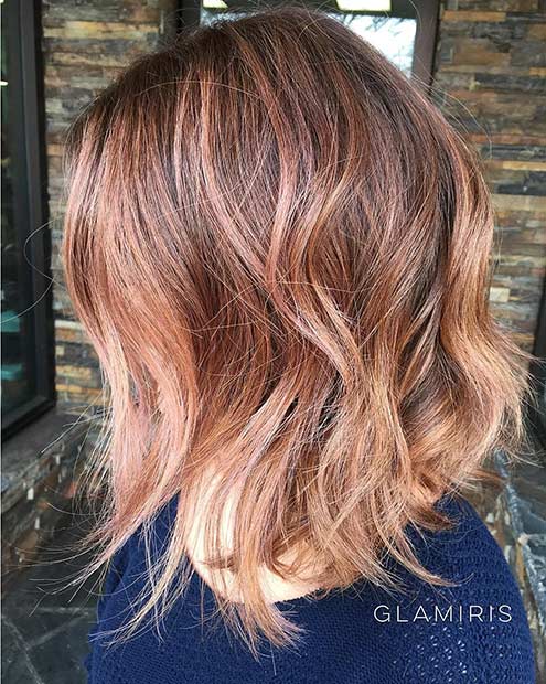 Subtle Rose Gold Long Bob Hairstyle