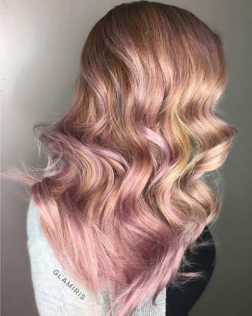 Blonde and Rose Gold Hair Color Idea