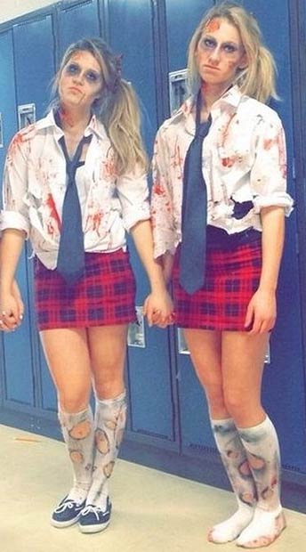 Zombie School Girls BFF Halloween Costume Idea