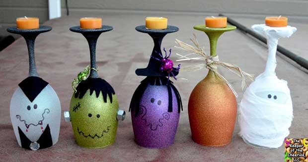 DIY Halloween Wine Glass Candle Holders 